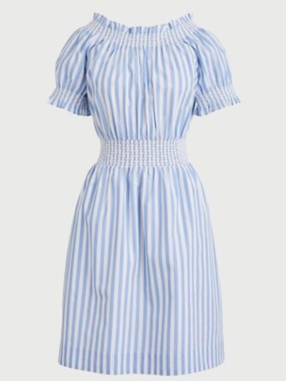 J. CREW Smocked Puff-sleeve Stripe Dress Medium AY884 Elastic waist Summer Dress